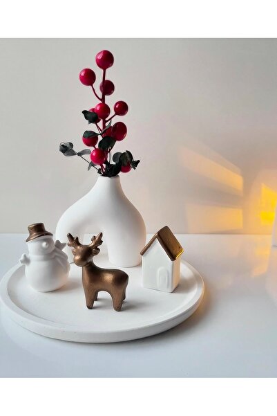 Bautinq Store Dekoratif el yapımı yeni yıl konseptli kardan adam geyik ev vazo tepsi set