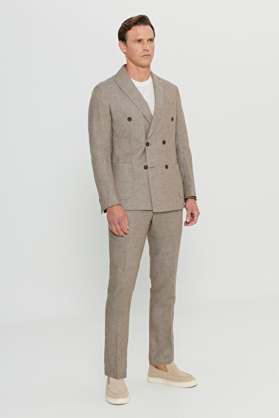 ALTINYILDIZ CLASSICS Men's Mink Wool Slim Fit Slim Fit Swallow Collar Patterned Bag Pocket Double-Breasted Suit