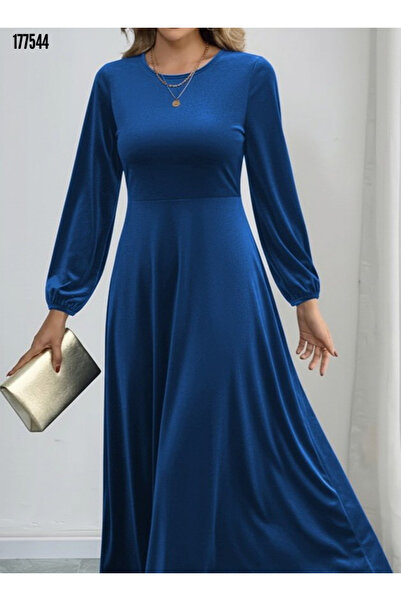 moda wanilia Rochie midi din catifea pentru femei – cu mâneci lungi guler rotund Elegance