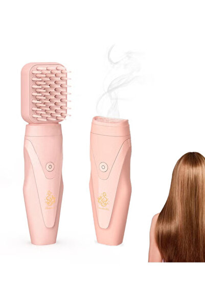 Bukhoor مبخرة إلكترونية محمولة مع مشط للشعر باللون الوردي