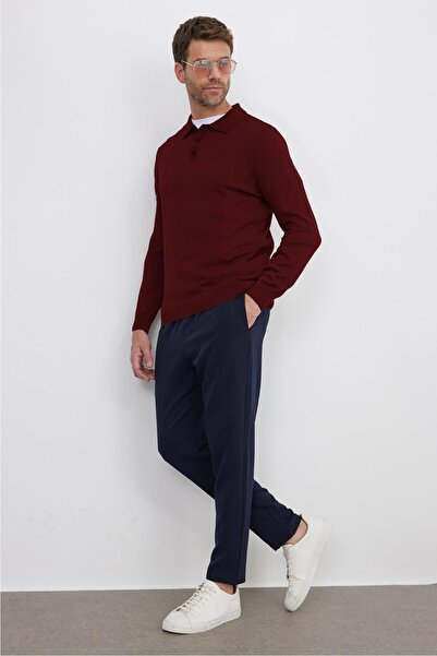 Tudors Men's standard fit regular cut cotton polo collar burgundy sweater