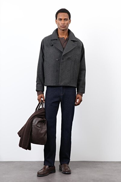 Antioch Anthracite Double-Breasted Closure Short Men's Coat