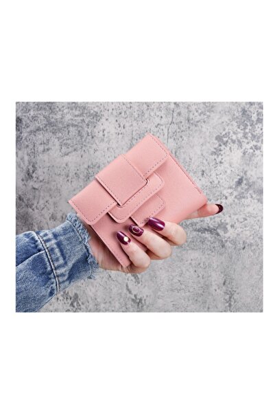 Generic Womens Small Wallet Mini Purse Bifold Slim Card Case Holder Zipper Coin Pocket-Pink