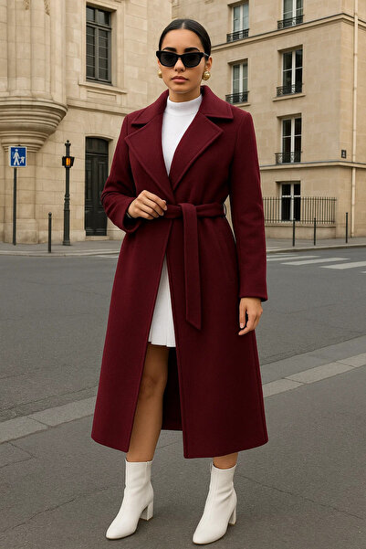 comstar Γυναικείο παλτό διπλό πέτο Casual Trend Claret Red Cashmere