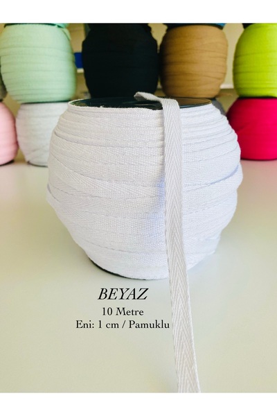seyranat 10 Metre Eni 1 Cm Beyaz Renk %100 Pamuklu Dar Dokuma-Balıksırtı Biye...