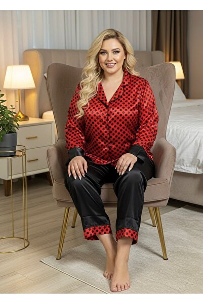 MarDyHome Siyah-Kırmızı Saten Pijama Takımı