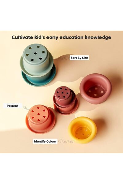 Arabest 7-Piece Silicone Stacking Toy – Circular Soft Rings, Montessori Early Learning (6+ months)