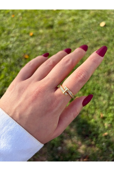 Eylülün Takısı Women's Gold Color Double Row Stone Modern Ring