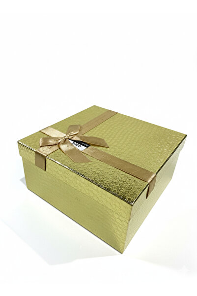 abnturk 1 Adet Gold Deri Görünümlü Parlak Kabartmalı Büyük Boy Kare Kurdeleli...