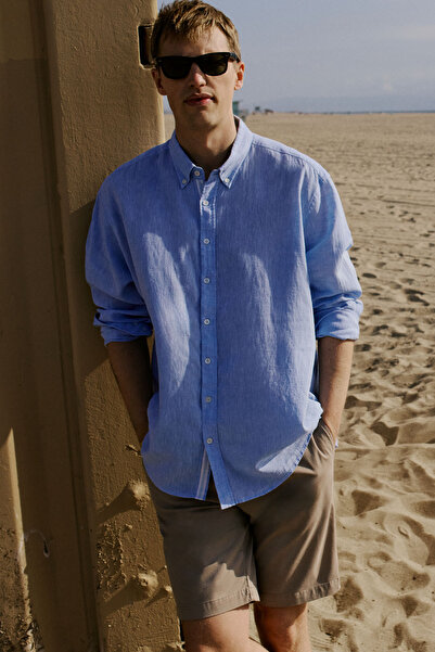 ALTINYILDIZ CLASSICS Ανδρικό σορτς μπεζ βαμβακερό εφαρμοστό με λεπτή εφαρμογή, δεμένη μέση, ελαστικό σορτς με πλαϊνές τσέπες