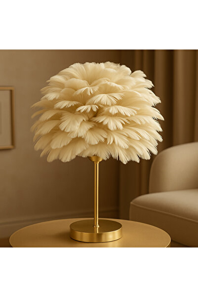 EvLight Modern Gold Single Cream Feather Lampshade
