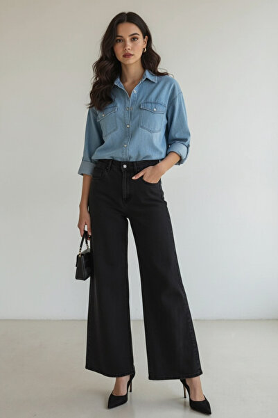 ENZİM JEANS Kadın %100 Pamuk Wideleg Baggy Jeans