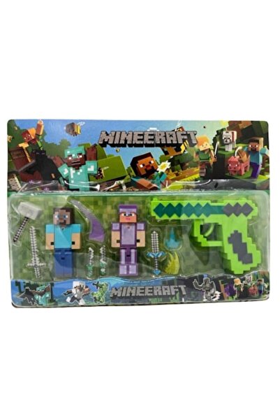 OEM Set of 2 Minecraft figures, 7 accessories, 45 cm, green-yellow, 3 years+