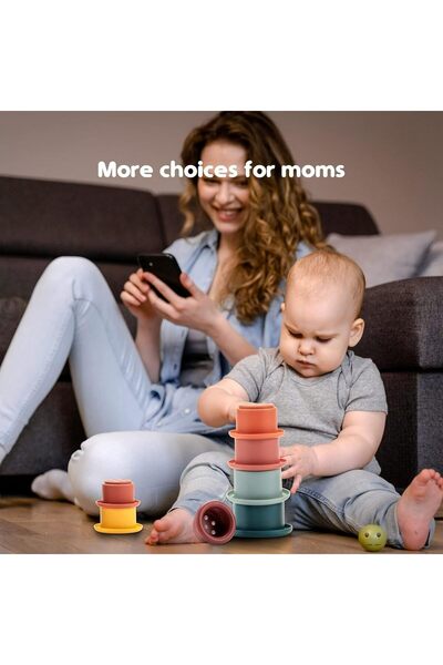 Arabest 7-Piece Silicone Stacking Toy – Circular Soft Rings, Montessori Early Learning (6+ months)