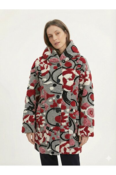 della moor Women's Gray Italian Embossed Wide Fit O Oversized Long Wool Felt Coat