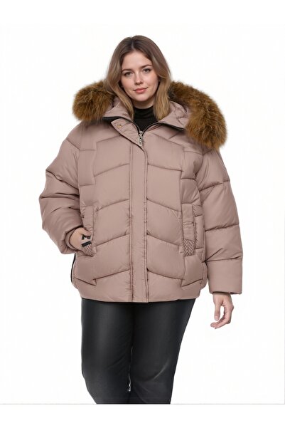 SETTY KOOP Women’s Plus Size Flattering Slim-Fit Look Puffer Jacket with Faux Fur Hood, 3XL–7XL