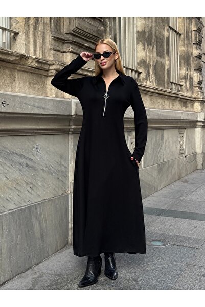 Women's Shirt Collar Femuar Closed Pocket Long Modal Fabric Dress
