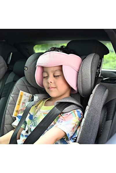 Generic Azoni Kids Car Seat Head Support Strap — Adjustable Cotton Headrest, Pink