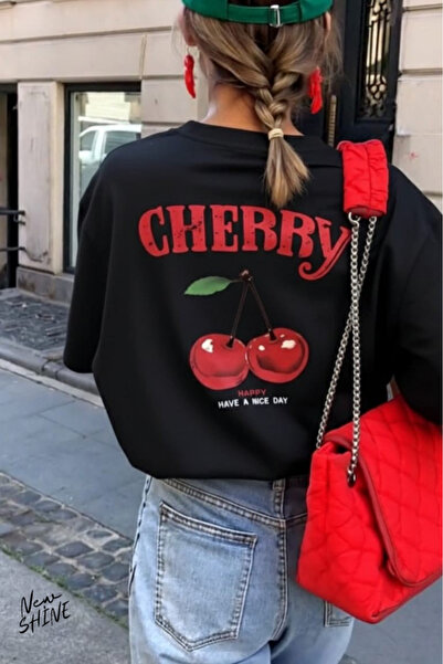 New Shine Μπλουζάκι Oversize με στάμπα Cherry