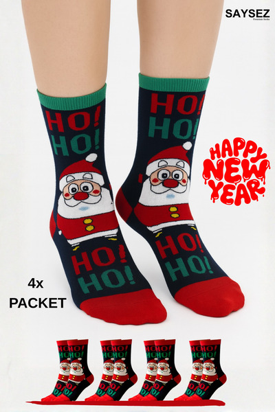 SAYSEZ Unisex Christmas Patterned 4-Pack Colorful Socks Christmas Happy New Year