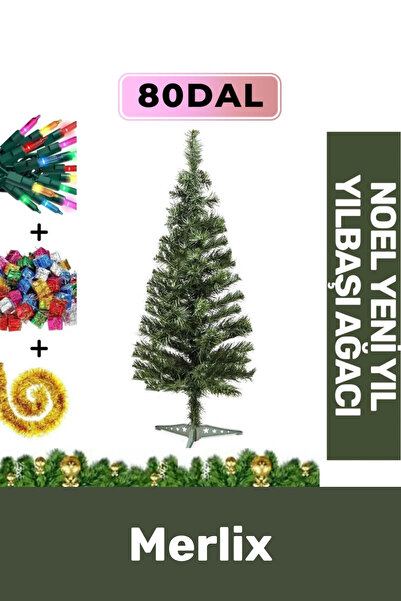 Merlix Premium Şık Ayaklı Süsleme Seti Yılbaşı Ağacı Renkli Işığı Yeni Yıl Sü...