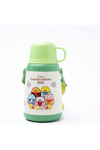 Generic A plastic water bottle with a cup for children, decorated with cartoon characters.