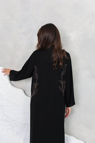 SAI ABAYA Premium Korean Black Nida Abaya with Bead Embellishment
