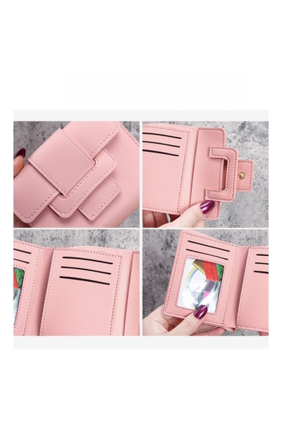 Generic Womens Small Wallet Mini Purse Bifold Slim Card Case Holder Zipper Coin Pocket-Pink