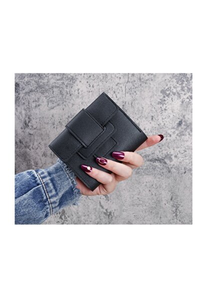 Generic Women’s Small Wallet Mini Purse Bifold Slim Card Case Holder Zipper Coin Pocket-Black