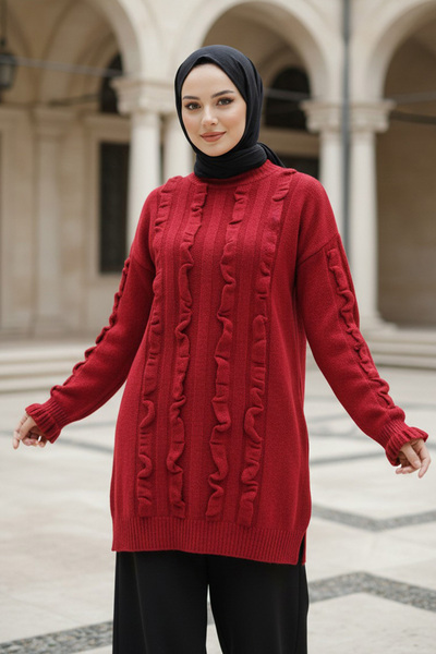 N.S NEVA STYLE Red Hijab Knitwear Sweater Tunic 87703K