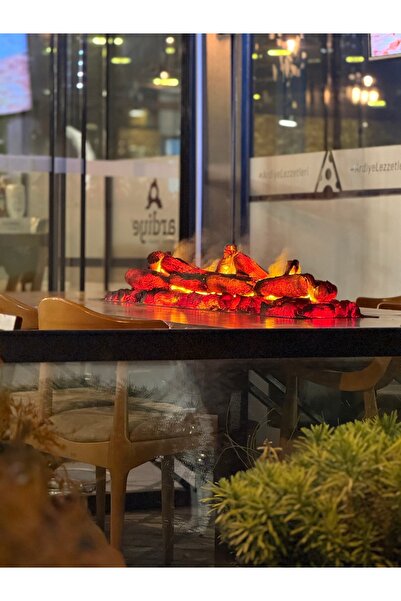 Store Doğal ahşap masa şömine detaylı