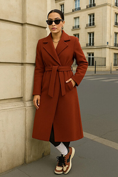 comstar Γυναικείο παλτό διπλό πέτο Casual Trend Tile Cashmere