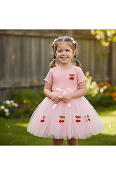 Veraye socks KİRAZLI TÜLLÜ ELBİSE 5Y,6Y,7Y Kız