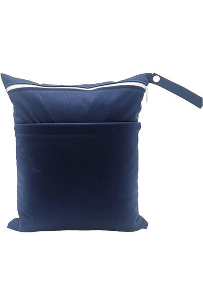 Generic Waterproof Reusable Cloth Diaper Wet/Dry Bag with Two Zipper Pockets - Navy