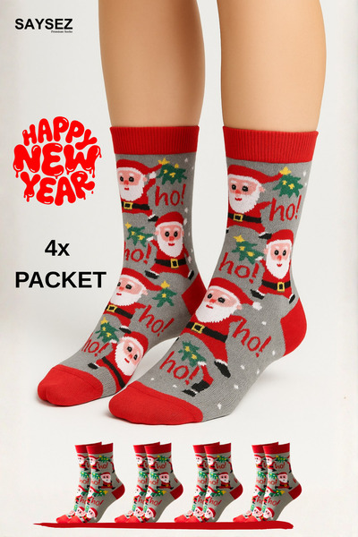 SAYSEZ Unisex Christmas Patterned 4-Pack Colorful Socks Christmas Happy New Year