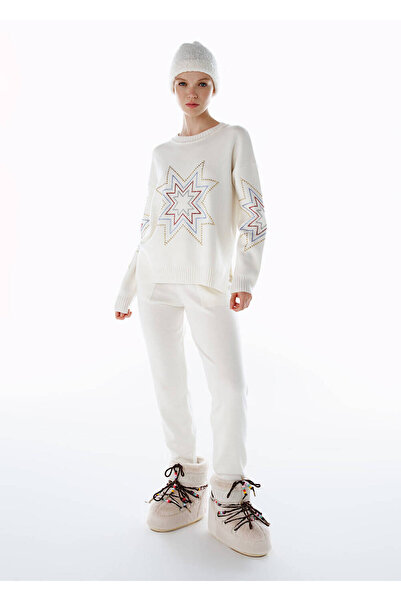 Knitss Colorful Star Patterned Merino Wool Knitwear Ecru