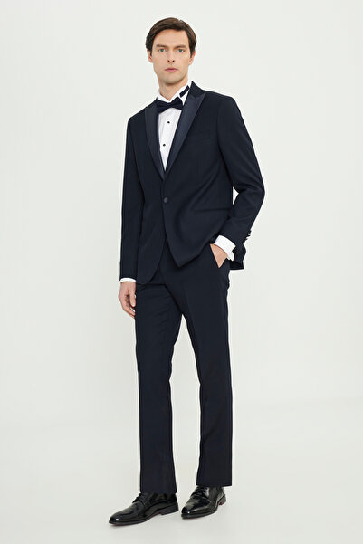 ALTINYILDIZ CLASSICS Erkek Lacivert Slim Fit Dar Kesim Kırlangıç Yaka Fleto Cepli Damatlık Smokin Takım
