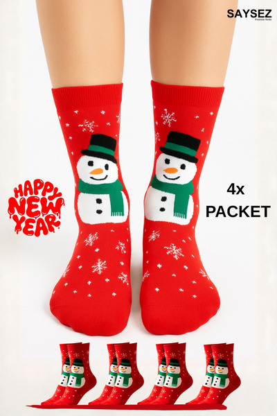 SAYSEZ Unisex Christmas Patterned 4-Pack Colorful Socks Christmas Happy New Year