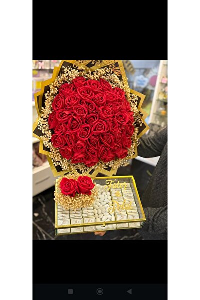 cicekevim Söz nişan isteme çiçeği ve çikolatası şekeri 41 adet gül 100 adet c...