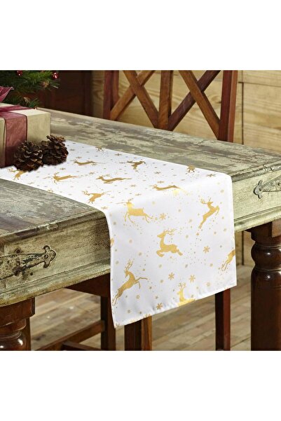 OEM White Christmas Placemat with Gold Foil Reindeer 160x35cm