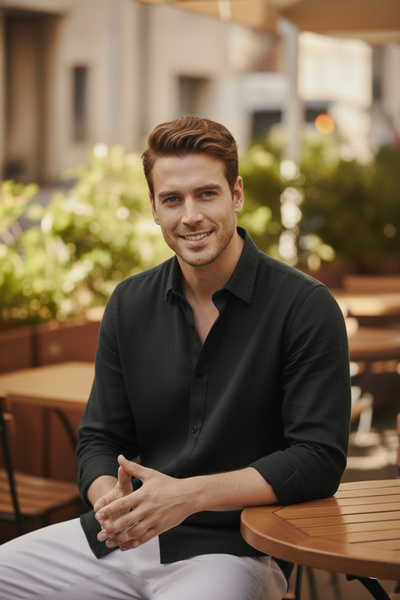 NAZEF Slim Fit High Quality Button Collar Cotton Blended Linen Shirt