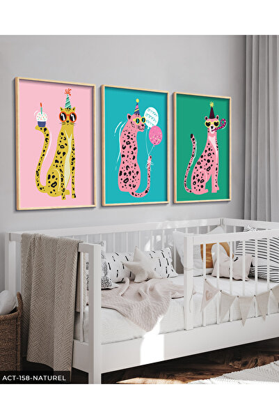 Evinemoda Zabavna zabava Leopardi 3-dijelna slika u drvenom okviru ACT