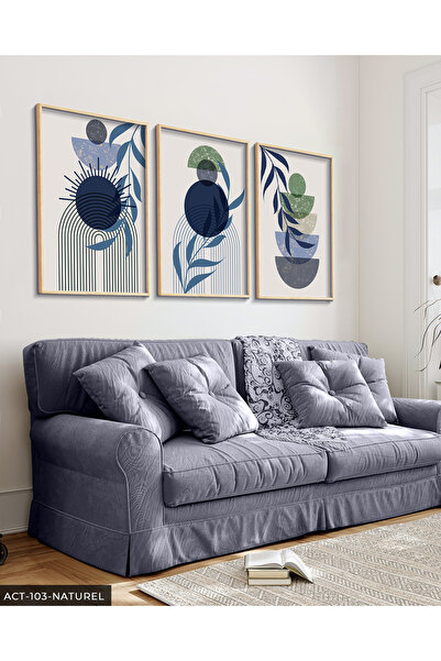 Evinemoda Minimalist Boho Tarzı Yaprak 3 Parça Ahşap Çerçeveli Tablo ACT
