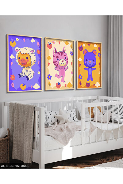 Evinemoda Slika u drvenom okviru sa životinjskim temama za dečiju sobu, 3 dela