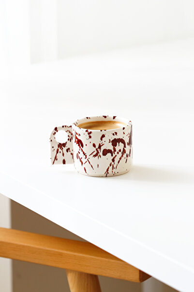 SİNEM YAMAN COLLECTION Cream Bordo 200ml Handmade Ceramic Mug / Hand Made Ceramic Mug Tumbler