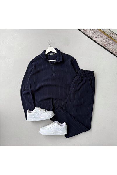 Baycombine35 Ανδρικό σετ αθλητικής φόρμας με κάθετες ρίγες από ύφασμα Ottoman με λεπτομέρεια με φερμουάρ