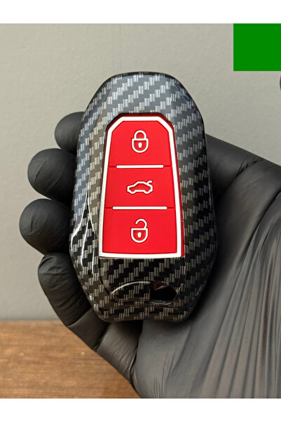 Luxe Aksesuarr Husa pentru chei din fibra de carbon cu 3 butoane pentru Peugeot 208-508-3008-5008 - Citroen berllingo- c-elysee Opel