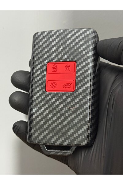 Luxe Aksesuarr Husa de protectie pentru chei din fibra de carbon cu 3 butoane pentru Renault Talisman Megane 4 Captur Kadjar Duster rosu