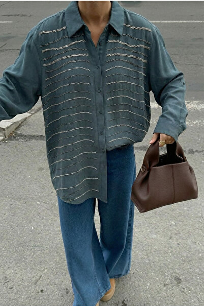 FEMELLE Petrol Oversized Shirt with Beading (Compatible with Size 46 and up)