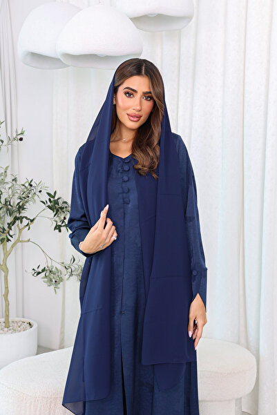 SAI ABAYA Navy Blue Front Open Textured Abaya with Buttons | Elegant Modest Wear – Premium Quality